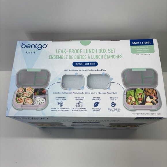 New Bentgo Chill XL 5 Cup Lunch Box Set Ice Pack 3/4 Compartment 8B03WB Green - Picture 2 of 10